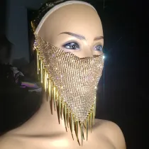 burning man rave metal net rhinestone bandanas mask spike fringe