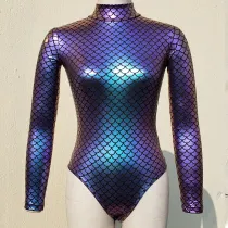Burning Man Rave Bodysuit Sexy Holographic Iridescent Mermaid Long Sleeve Leotard Pole Dance Wear Costume Hoop Gogo Dancer Clubwear Clothing