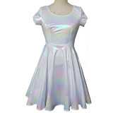 White Rainbow Holographic Skater Dress Women Music Festival Rave Dress Clothes Outfits Vintage Boho Dresses Cute Dress