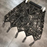Full Cover Geometric Rhinestone Irregular Fringe Skirt