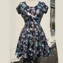 Summer Holographic ButterflyPrint Skater Circle Dress Women Music Festival Rave Dress Clothes Outfits Vintage Boho Dresses Cute Dress
