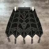 Full Cover Geometric Rhinestone Irregular Fringe Skirt