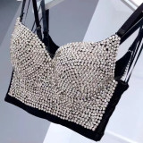 Handmade Embroidered Full Rhinestone Sparkly Bling Bling Push Up Bra Rave Pole Dance Bustier Top