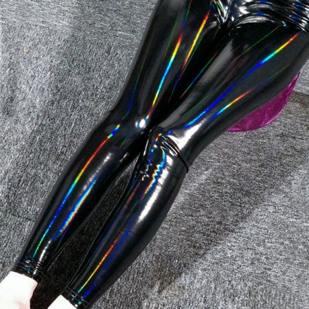 US$ 45 - Black Holographic Iridescent Latex Leggings Pants Leggings ...