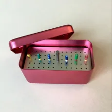 Dental Autoclavable 60 holes Disinfection box for endo files Aluminum Red color