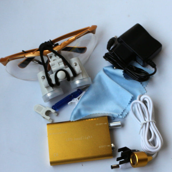 Dental medical Binocular Loupe +LED Portable Head Light 3.5x-420 Golden color