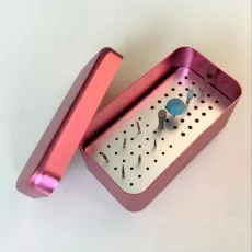Dental Disinfection box for burs and polisher autoclavable Red color 60 holes