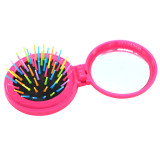 Rainbow Volume Massage Hair Brush Pocket Size Round Hair Brush Comb With Mirror Red color