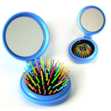 Rainbow Volume Massage Hair Brush Pocket Size Round Hair Brush Comb With Mirror Blue color