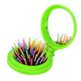 Rainbow Volume Massage Hair Brush Pocket Size Round Hair Brush Comb With Mirror green color