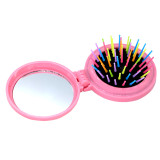 Rainbow Volume Massage Hair Brush Pocket Size Round Hair Brush Comb With Mirror Pink color