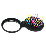 Rainbow Volume Massage Hair Brush Pocket Size Round Hair Brush Comb With Mirror black color