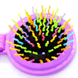 Rainbow Volume Massage Hair Brush Pocket Size Round Hair Brush Comb With Mirror Purple color