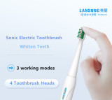LANSUNG SN901 Ultrasonic Sonic Electric Toothbrush Rechargeable Tooth Brushes With 4 Pcs Replacement Heads 2 Minutes Timer Brush