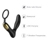 Male Prostate Massager with Penis Ring for Double Eruptive Orgasm Rechargeable Vibrating Anal Toys 7 Powerful Vibration Patterns Wireless Remote for Hands Free Fun