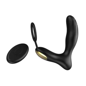 Male Prostate Massager with Penis Ring for Double Eruptive Orgasm Rechargeable Vibrating Anal Toys 7 Powerful Vibration Patterns Wireless Remote for Hands Free Fun