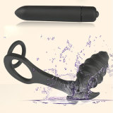 Anal Plug 10 Speed Prostate Massager Ribbed Shaft Vibrating Waterproof Sex Toys for Man with 2 Erection Enhancing Cock Ring
