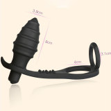 Anal Plug 10 Speed Prostate Massager Ribbed Shaft Vibrating Waterproof Sex Toys for Man with 2 Erection Enhancing Cock Ring