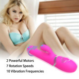 Rechargeable Vibrator with Clitoris Stimulator for Women Rabbit Vibrating Rotating Massager G Spot Dildo Vibrators Adult Sex Vaginal Toy