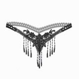 Women's Sexy G-String Pearl Thong With Tassels Floral Crotchless Lingerie Bikinis