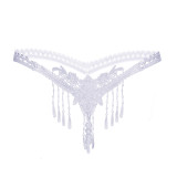 Women's Sexy G-String Pearl Thong With Tassels Floral Crotchless Lingerie Bikinis