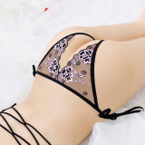 Women's Sexy Floral Embroidery Tanga See Though Crotchless Panties Lace Lingerie Underwear For Ladies Girls