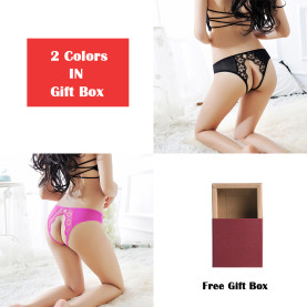 Sexy Floral Mesh Crotchless Panties G-String Thong Lingerie Underwear For Women 2 Colors/Pack