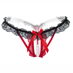 Sexy Massage Pearl G-String Thong Lace T-Back Panties Underwear For Women