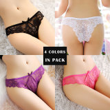Women's 4 Colors Pack Sexy Lace Underwear See-Through Floral Panties Thongs Perfect Gift For Women