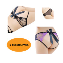 Women's Sexy Crotchless Panties See Though Underwear Open Back Lace Bodyshorts 2 Colors/Pack