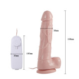 Powerful Vibrating Real Dildo Veined Cock Suction Cup Jelly Dong with Wire Control Sex Toy for Women