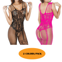 Women's 2 Colors Pack Sexy Fishnet Bodystocking Crotchless Plus Size Lingerie Stretch Bodysuit Gift for Girlfriend