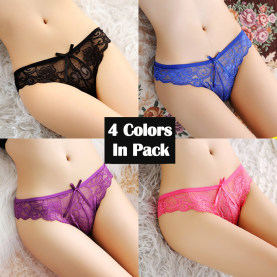 Women's 4 Colors Pack Sexy Lace Underwear Soft Smooth Floral Panties Brief Perfect Gift For Girlfriend Wife