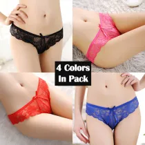 Women's 4 Colors Pack Sexy Lace Underwear See-Through Floral Panties Thongs Perfect Gift For Women