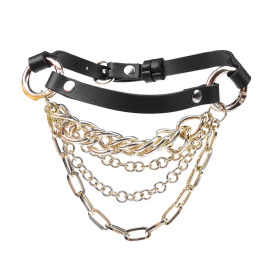 Fashion Metal Chain Leather Collar Punk Goth Choker Necklace