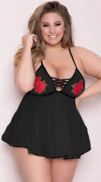 Mesh Sexy Floral Sleepwear Lingerie Set Plus Size M-3XL