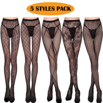 Women's 5 Styles Pack Fishnet Tights Suspender Pantyhouse Stockings High Waist Sexy Net Legging Gift For Girlfriend