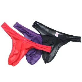 Men's 3 Colors Pack Ice Silky Underwear Breathable Sexy See Through Thong Gift for Boyfriend Husband