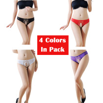 Women's 4 Colors Pack Sexy Floral Mesh Crotchless Panties G-String Thong Lingerie Underwear