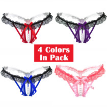 4 Colors Pack Sexy Massage Pearl G-String Thong Lace T-Back Panties Underwear For Women