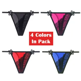 Women's 4 Colors Pack Sexy Triangle Thong Floral Lace Panties G-String Lingerie Underwear Gifts