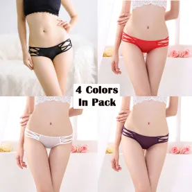 Women's 4 Colors Pack Classic Low Waist Hipster Fashion Panties Shapewear Brief Gifts For Women