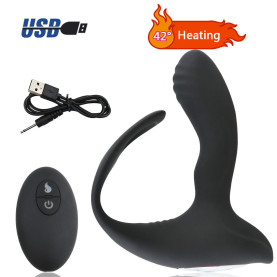 Heating Prostate Vibrator Silicone Cock Ring Remote Control Vibrating Butt Anal Plug For men