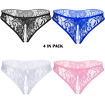 4 Colors Pack Sexy Lace Underwear Cute Breathable Floral Panties Perfect Gift For Ladies
