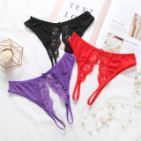 Women's 4 Colors Pack Crotchless Panties Sexy Lace Underwear Cute Breathable Floral Thong Perfect Gift For Girlfriend