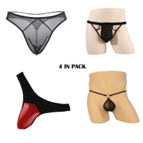 Men's 4 Styles Pack Mesh Thongs Lingerie Breathable Briefs Sexy Underwear See Through Hot Underpants Gift for Boyfriend