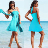 Women's Multi-functional Maxi Dress Pure Color Casual Beach Dresses Halter Off Shoulder Padded Skirt 