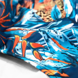 TAD Blue Leafs with Orange Low Cut Racing Briefs Swimwear