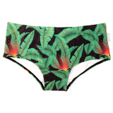 TAD Red Flower with Green Dark Leafs on Black Swim Briefs Swimwear