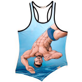 TAD Blue Swimmer Draw Summer Fabric Close Tank Top Beach Pool Party Club Gym Sport
